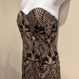 Fab'rik Strapless Gold & Black Sequin Party/Cocktail Dress sz M